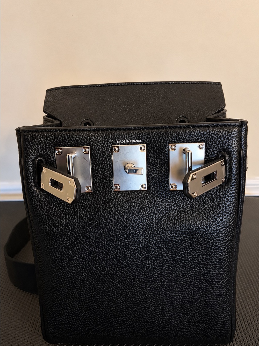 Black Leather Men's HAC Crossbody Bag with Silver Hardware - Picture 14 of 16